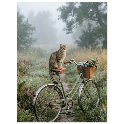 Idyllisk scen med katt på cykel i svensk sommarhage – naturposter