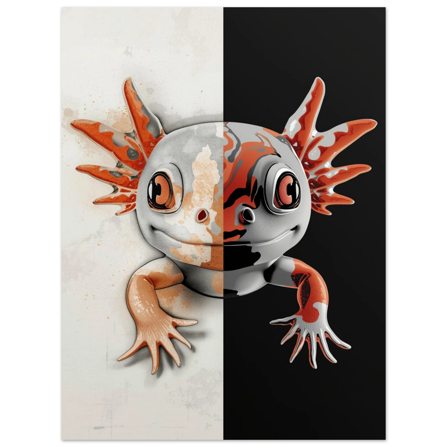 Amfibiemotiv med axolotl i en unik blandning av varma och kalla toner