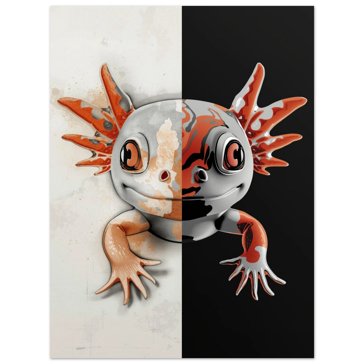 Amfibiemotiv med axolotl i en unik blandning av varma och kalla toner