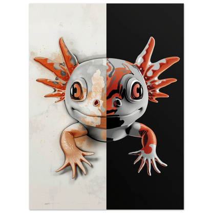 Amfibiemotiv med axolotl i en unik blandning av varma och kalla toner
