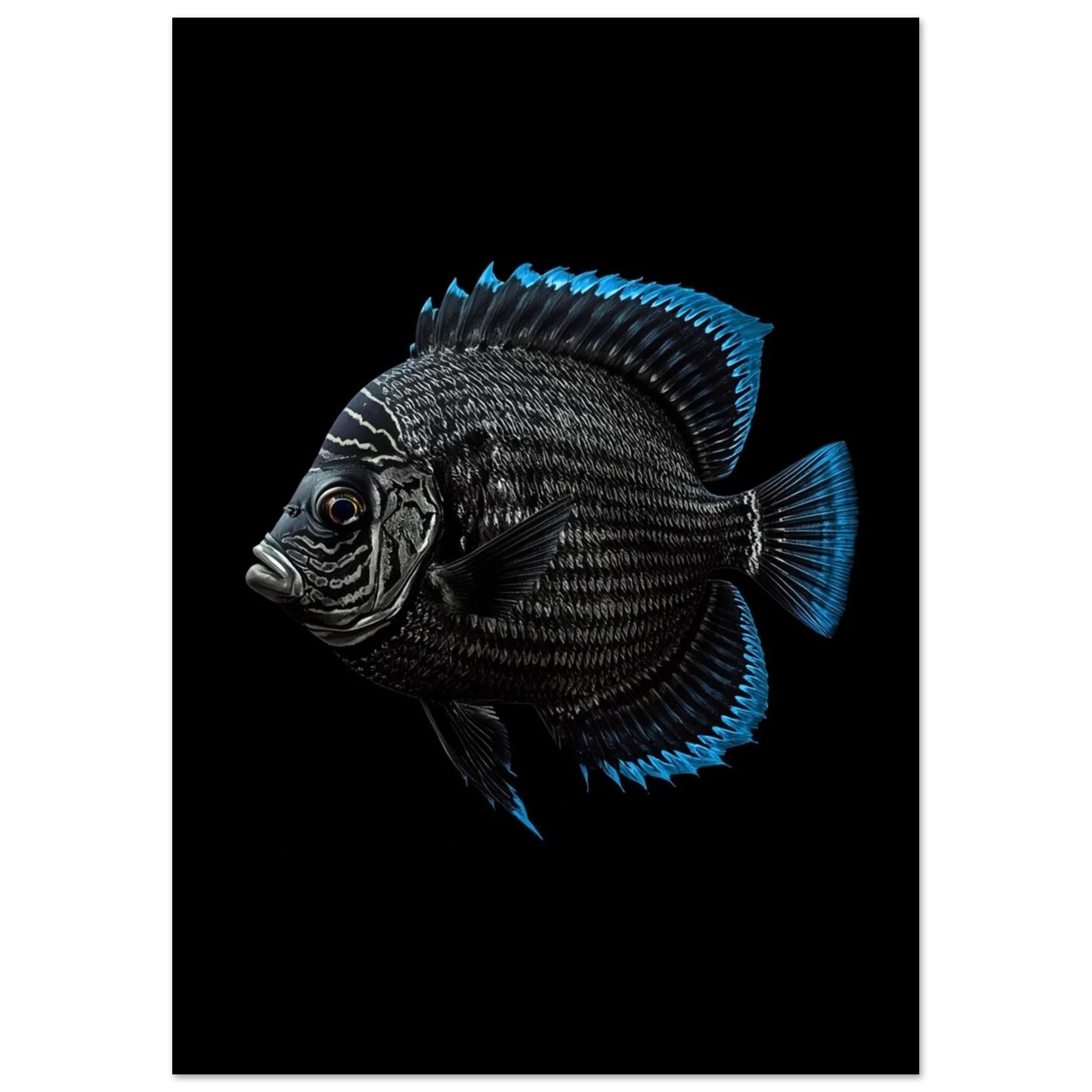 Bioluminiscent fiskmotiv i svart och blått för modern inredning