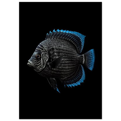 Bioluminiscent fiskmotiv i svart och blått för modern inredning