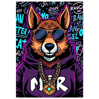 Cool räv i lila hoodie och solglasögon mot graffitibakgrund – urban djurposter