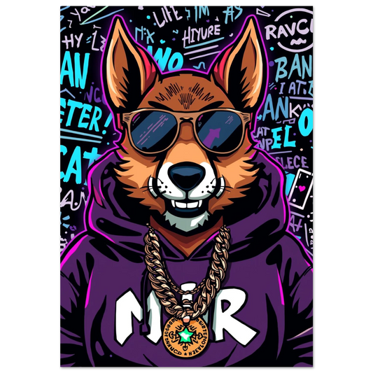 Cool räv i lila hoodie och solglasögon mot graffitibakgrund – urban djurposter