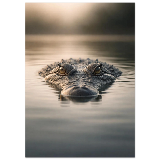 Krokodil som bryter vattenytan i dimmigt ljus – Fotorealistisk poster