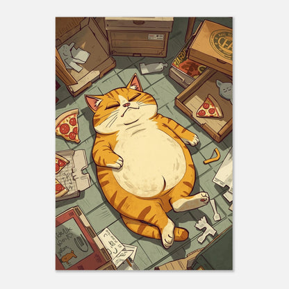 Charmig poster med mätt katt i varm belysning på ljus bakgrund