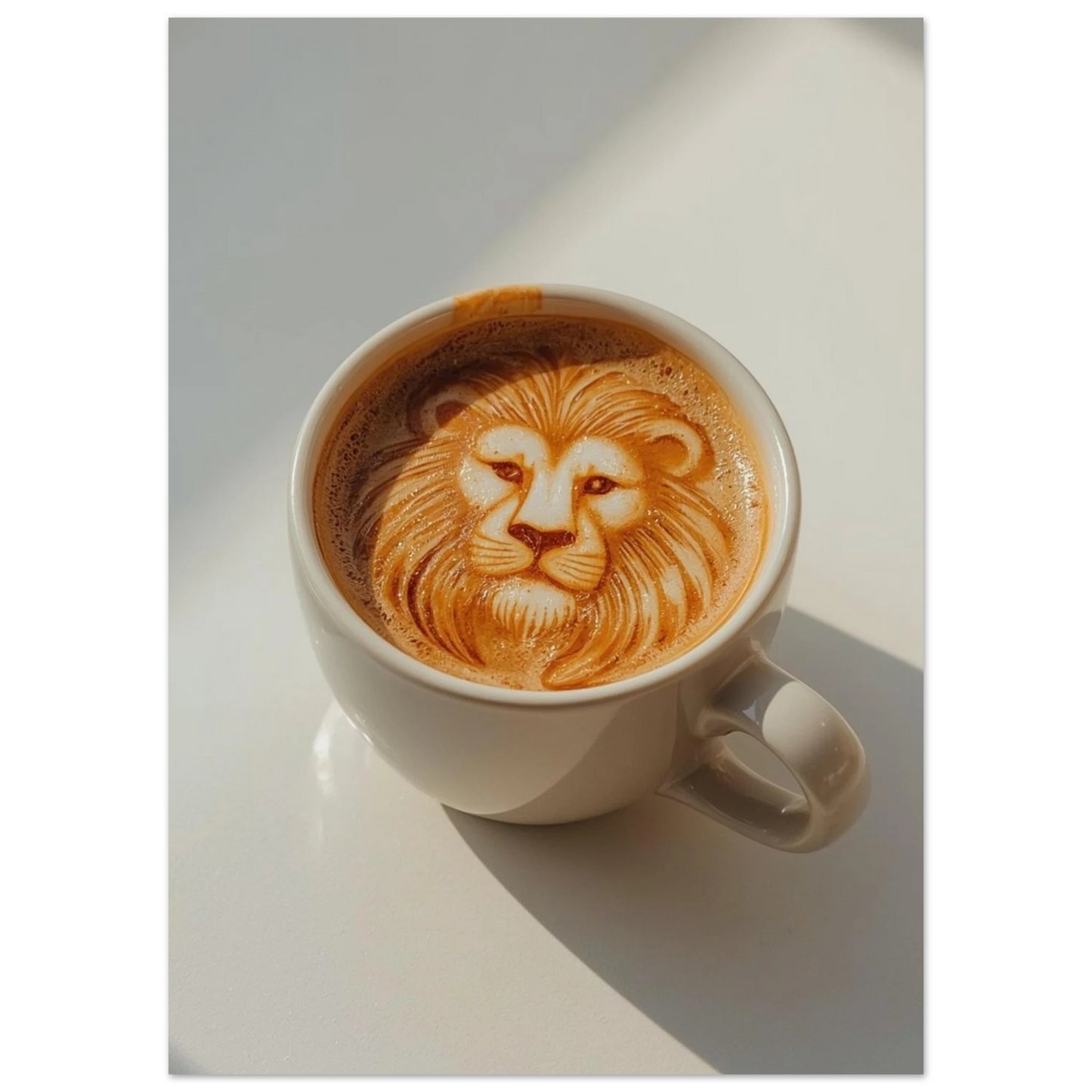Detaljrik kaffekonst föreställande ett lejon i en espresso macchiato