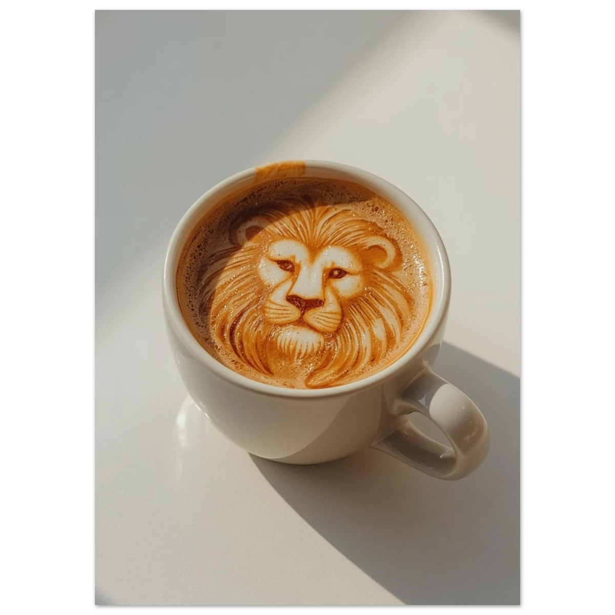 Detaljrik kaffekonst föreställande ett lejon i en espresso macchiato