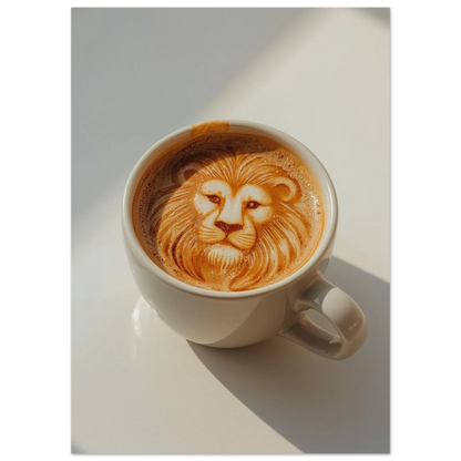 Detaljrik kaffekonst föreställande ett lejon i en espresso macchiato