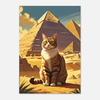 Vintageinspirerad tavla med katt i öknen och historiska monument i bakgrunden