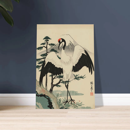 Majestätisk trana med utbredda vingar i japansk ukiyo-e stil