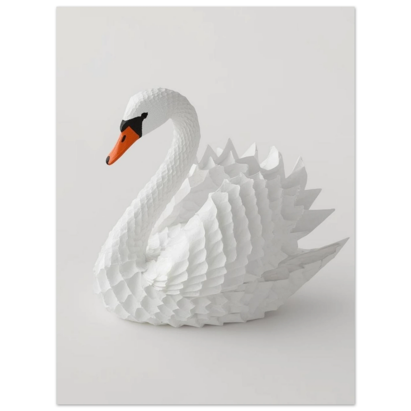 Minimalistisk svanfigur i papperskonst med mjuka skuggor – grafisk poster