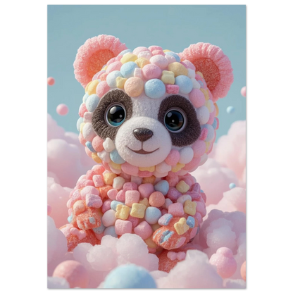 Panda gjord av färgglada marshmallows i rosa sockervaddsmoln – lekfull barnposter