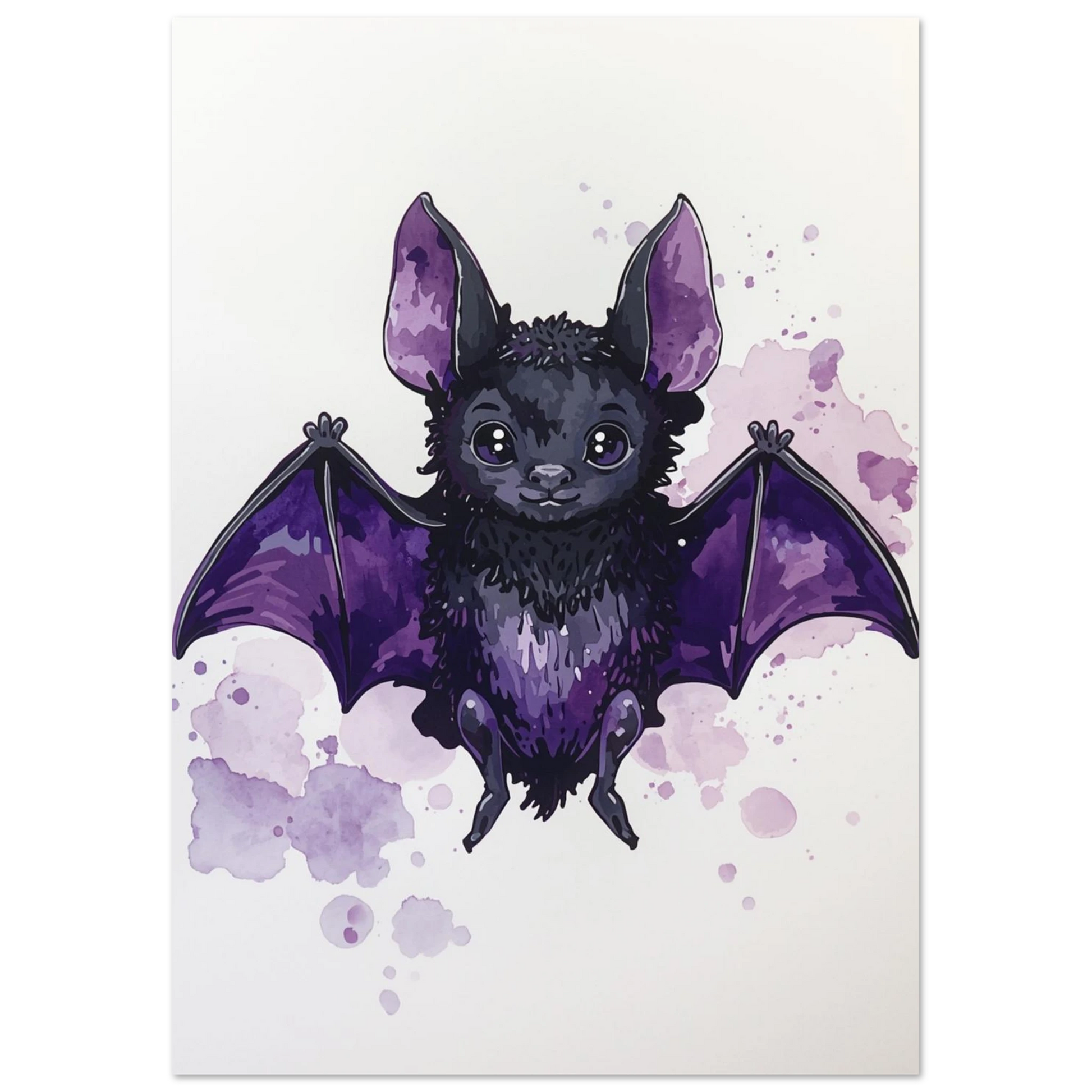 Illustration av en liten fladdermus i violetta toner, konstnärligt print