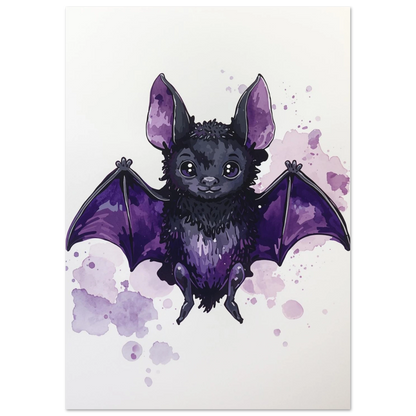 Illustration av en liten fladdermus i violetta toner, konstnärligt print