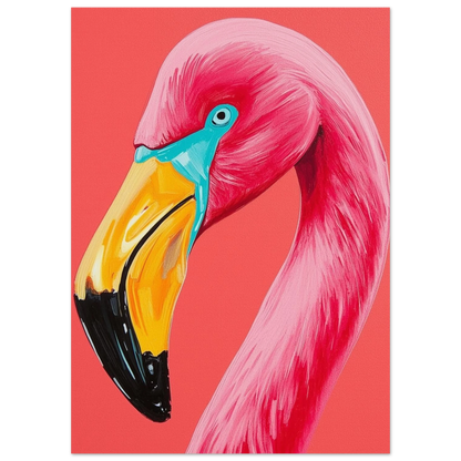 Färgstark flamingoposter med penseldrag i rosa och gult, modern konst