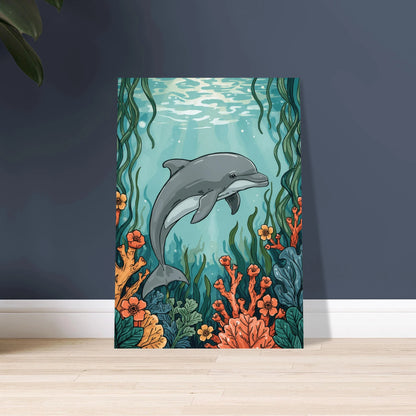 Stiliserad delfin i blå nyanser, modern och lekfull design