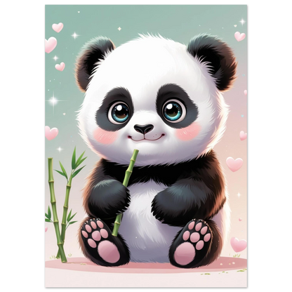 Illustration av en liten panda med rosa kinder och hjärtan