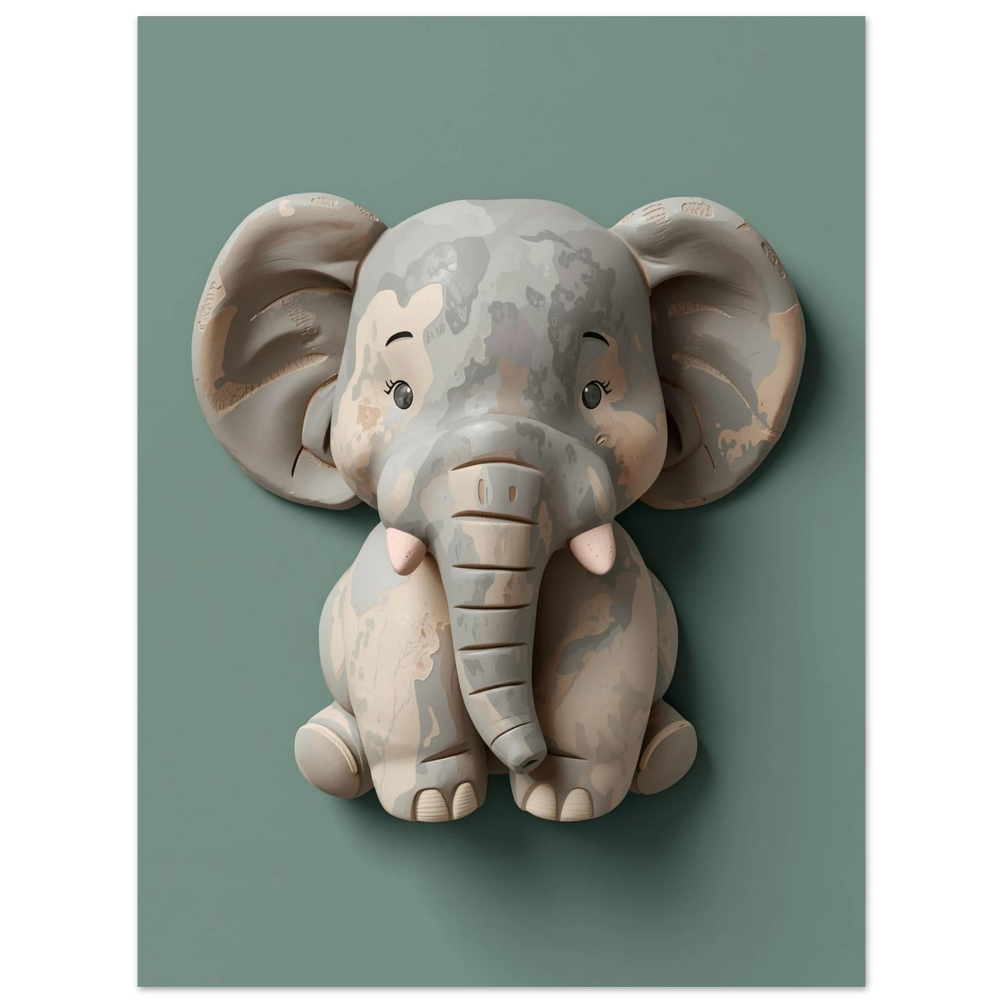 Digital illustration av en söt elefant med handgjord lerkänsla