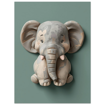 Digital illustration av en söt elefant med handgjord lerkänsla