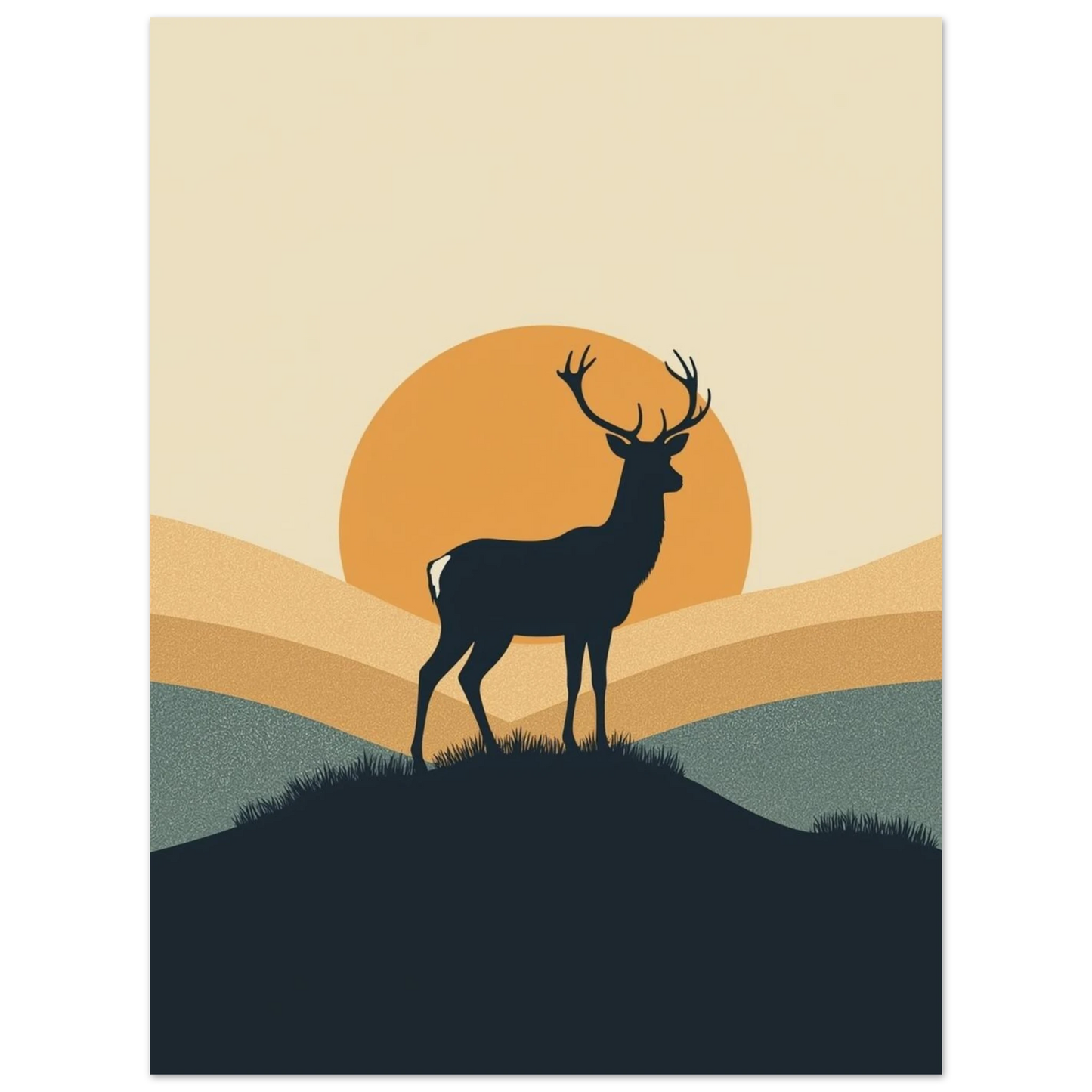 Modern naturposter med hjortmotiv i retrostil och harmoniska jordfärger