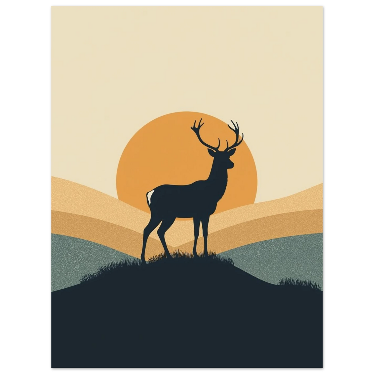 Modern naturposter med hjortmotiv i retrostil och harmoniska jordfärger