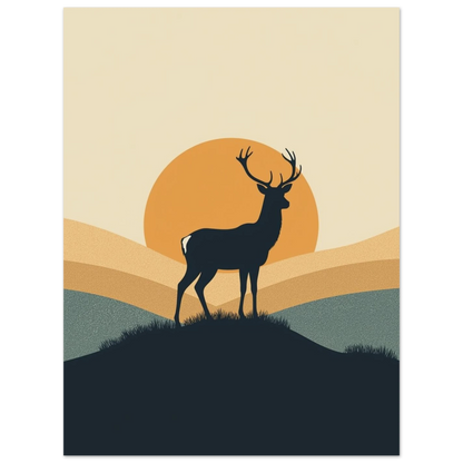 Modern naturposter med hjortmotiv i retrostil och harmoniska jordfärger