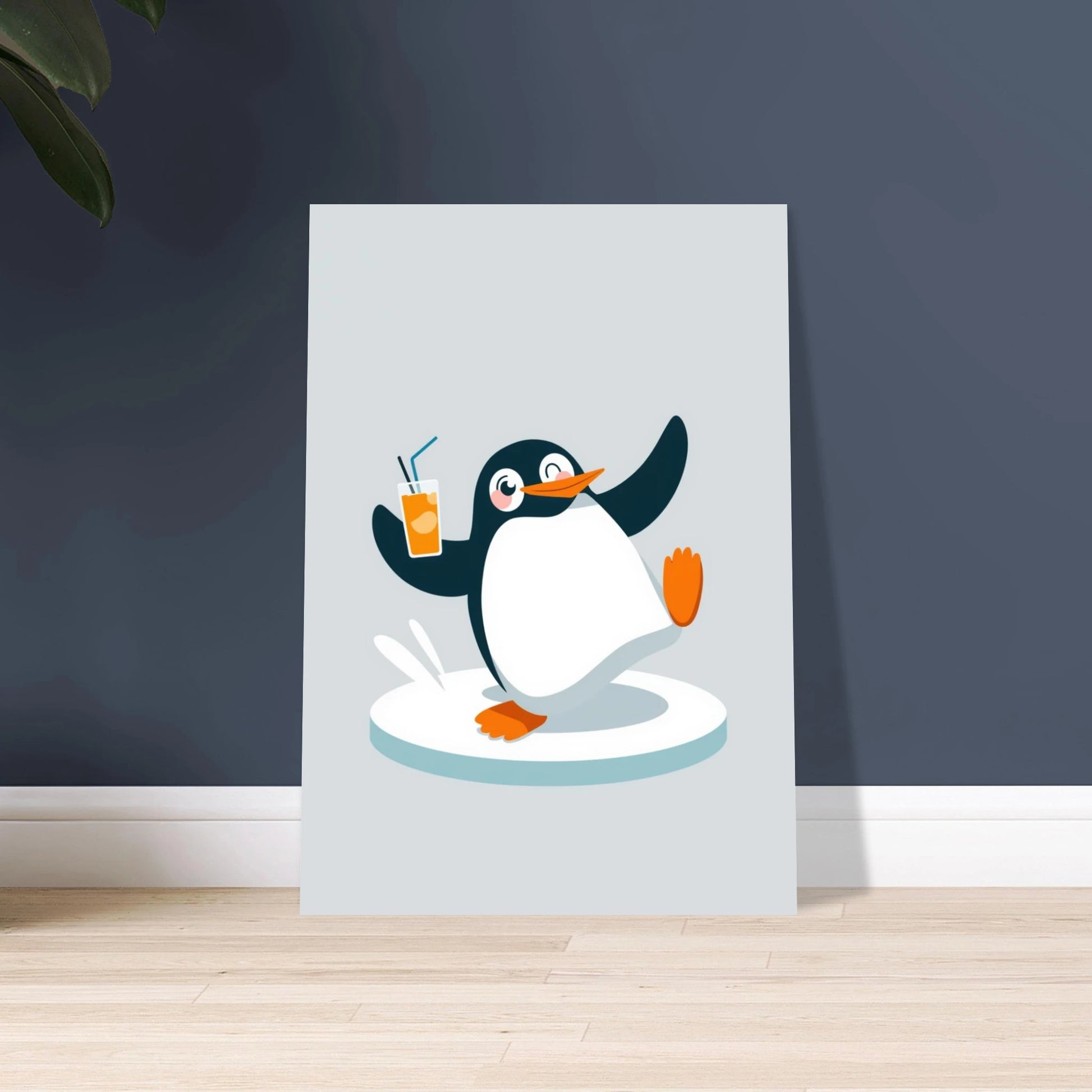 Lekfull pingvin med glad uppsyn på is, illustration