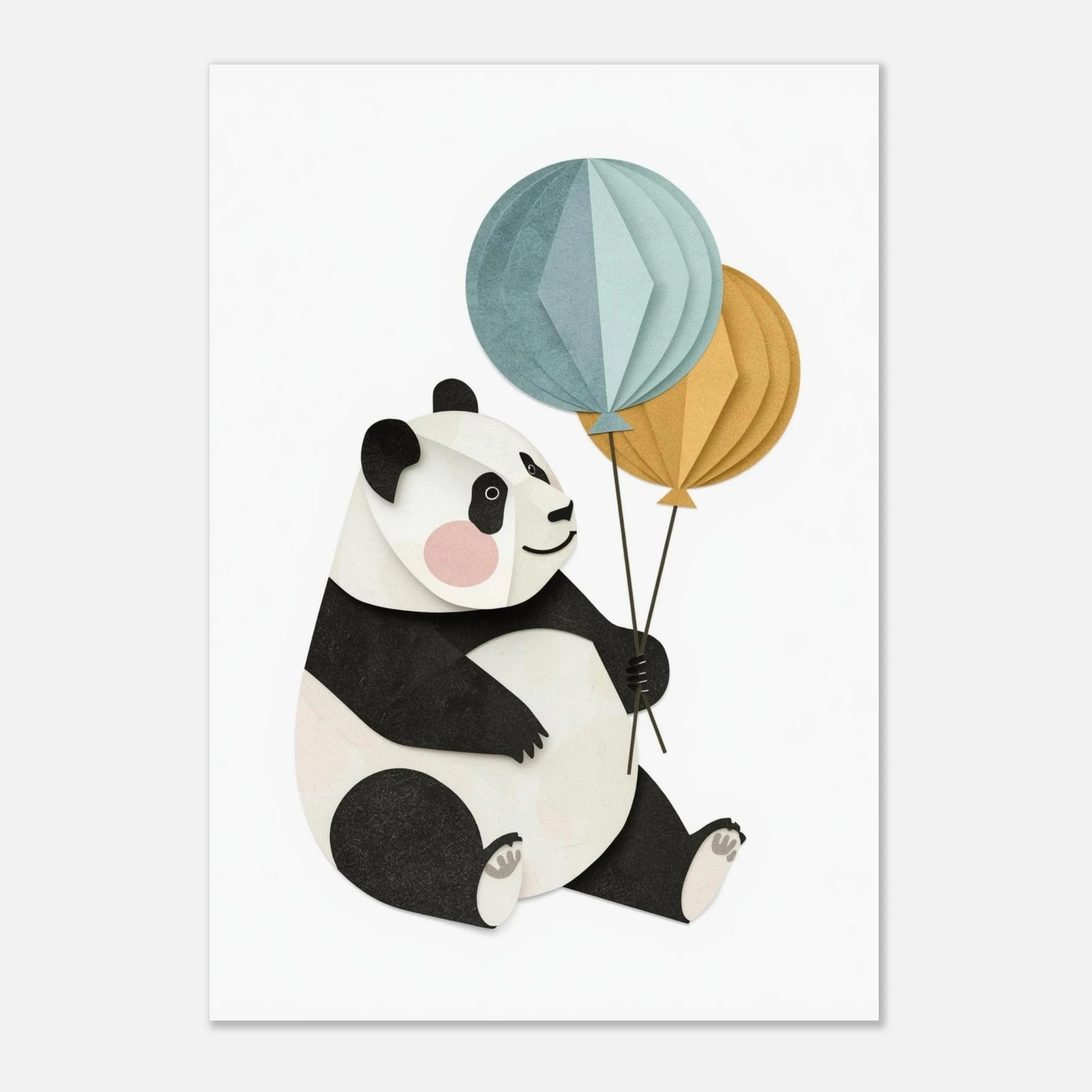 Lekfull väggkonst med panda och ballonger i modern collage-teknik