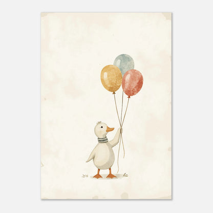 Konstnärligt print av en anka med ballonger i en tidlös design