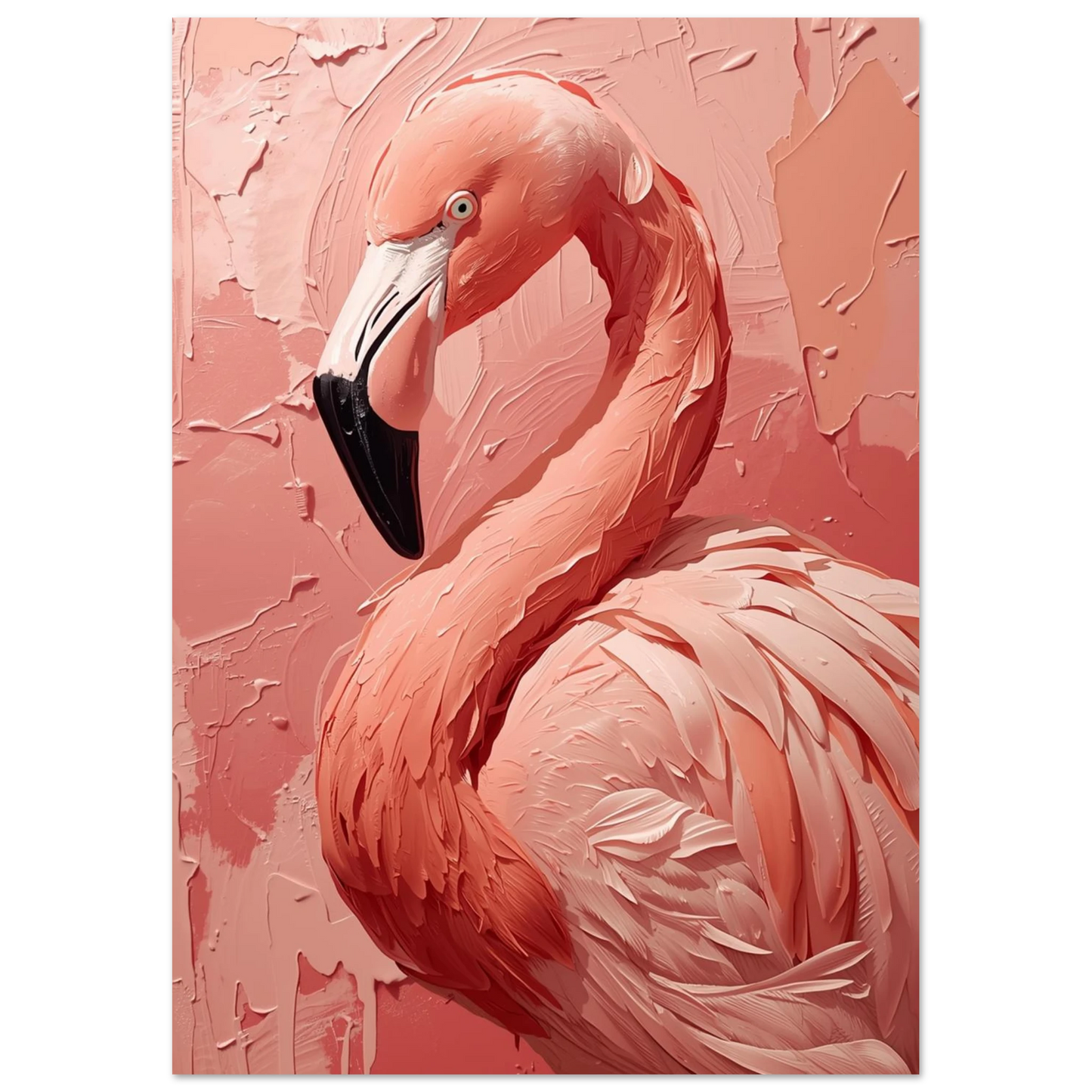 Elegant flamingo mot en strukturerad pastellrosa bakgrund, konstnärlig djurposter