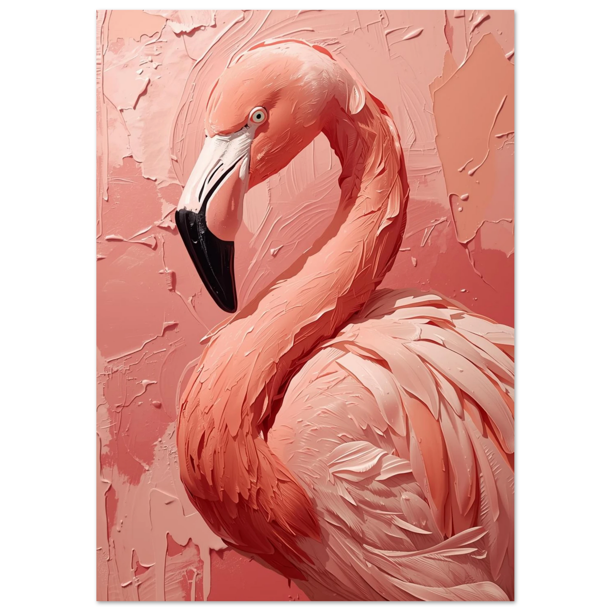 Elegant flamingo mot en strukturerad pastellrosa bakgrund, konstnärlig djurposter