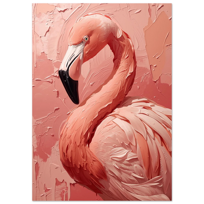 Elegant flamingo mot en strukturerad pastellrosa bakgrund, konstnärlig djurposter