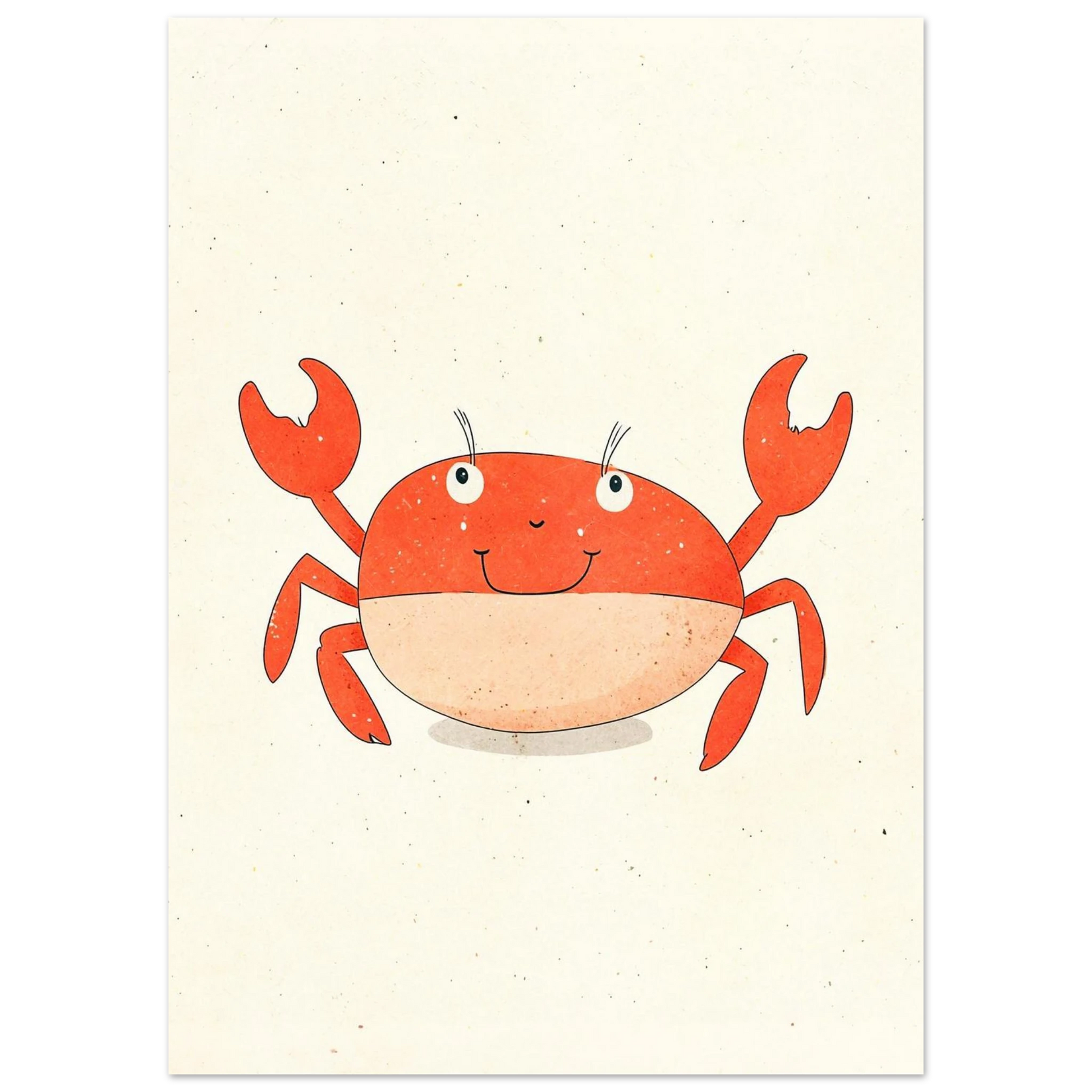 Illustration av en vänlig orange krabba på prickig beige bakgrund
