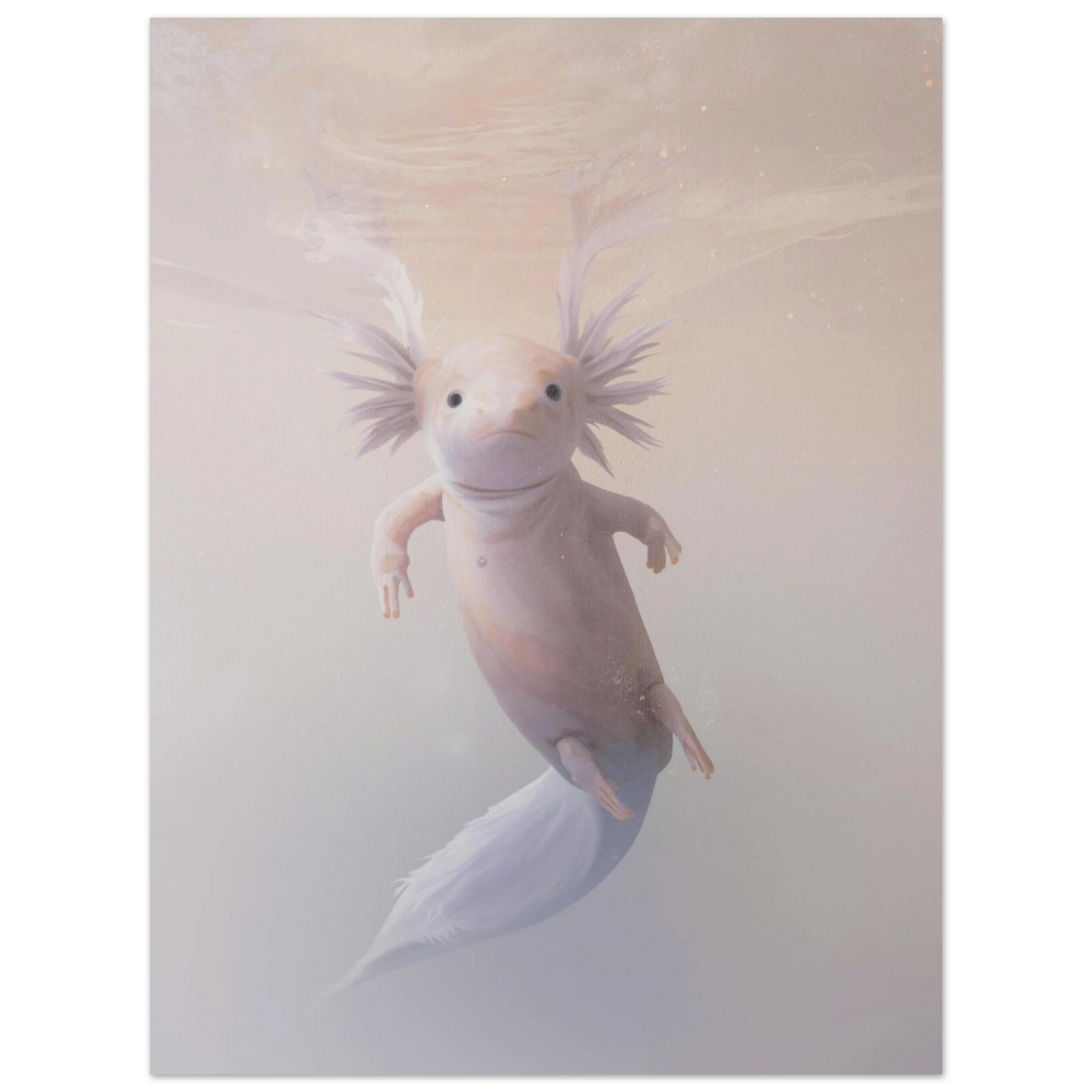 Vattenlevande axolotl i pastellfärger – unik djurposter med lugnande känsla