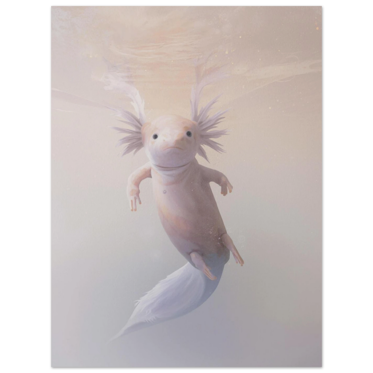 Vattenlevande axolotl i pastellfärger – unik djurposter med lugnande känsla