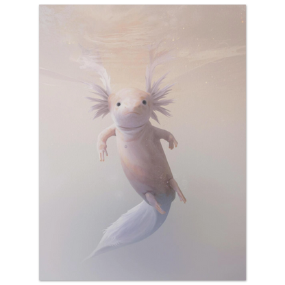 Vattenlevande axolotl i pastellfärger – unik djurposter med lugnande känsla