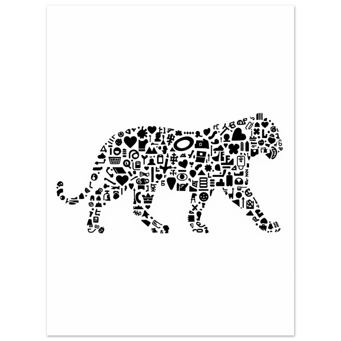 Modern väggkonst med en tigerfigur fylld av detaljerade små illustrationer