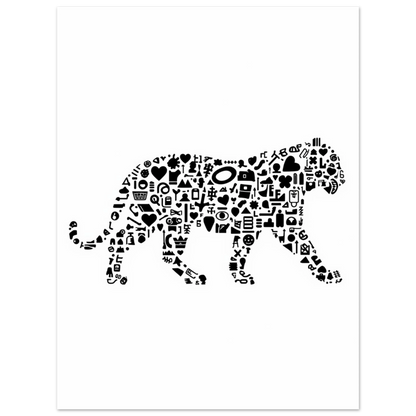 Modern väggkonst med en tigerfigur fylld av detaljerade små illustrationer