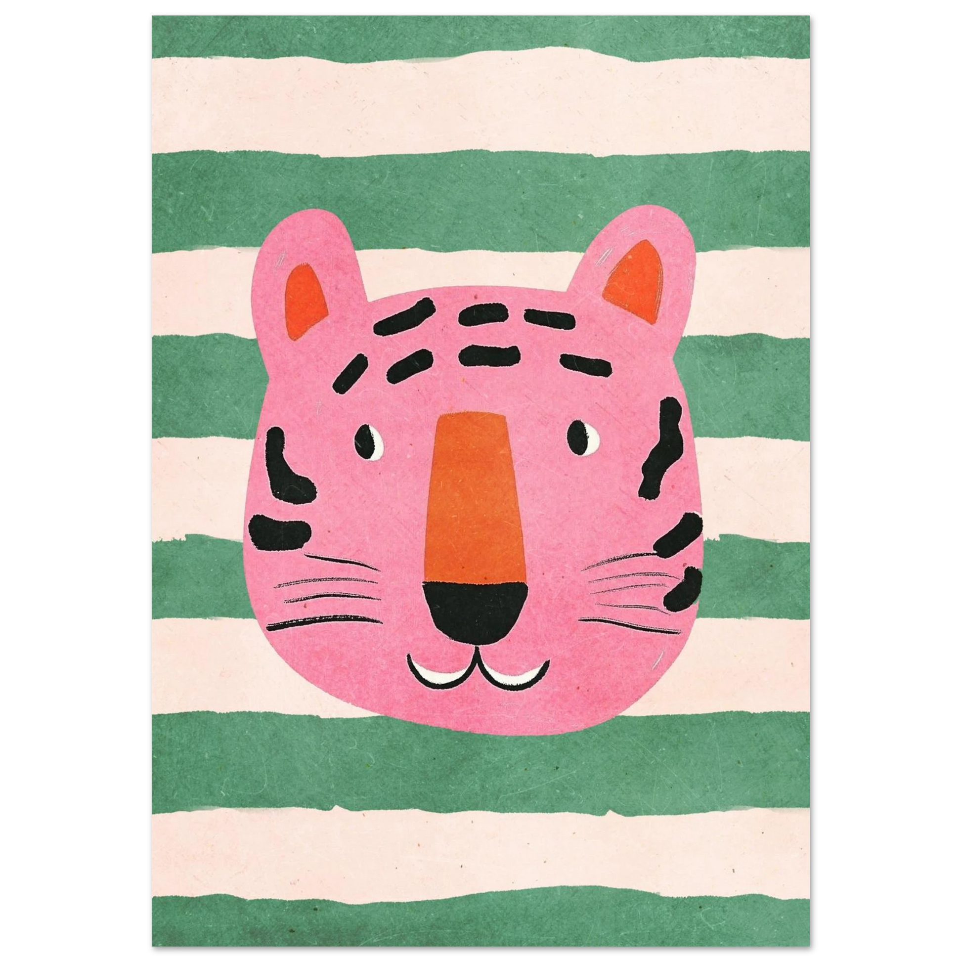 Grafisk djurposter föreställande en stiliserad rosa tiger i modern konststil