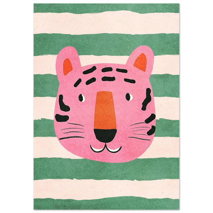 Grafisk djurposter föreställande en stiliserad rosa tiger i modern konststil