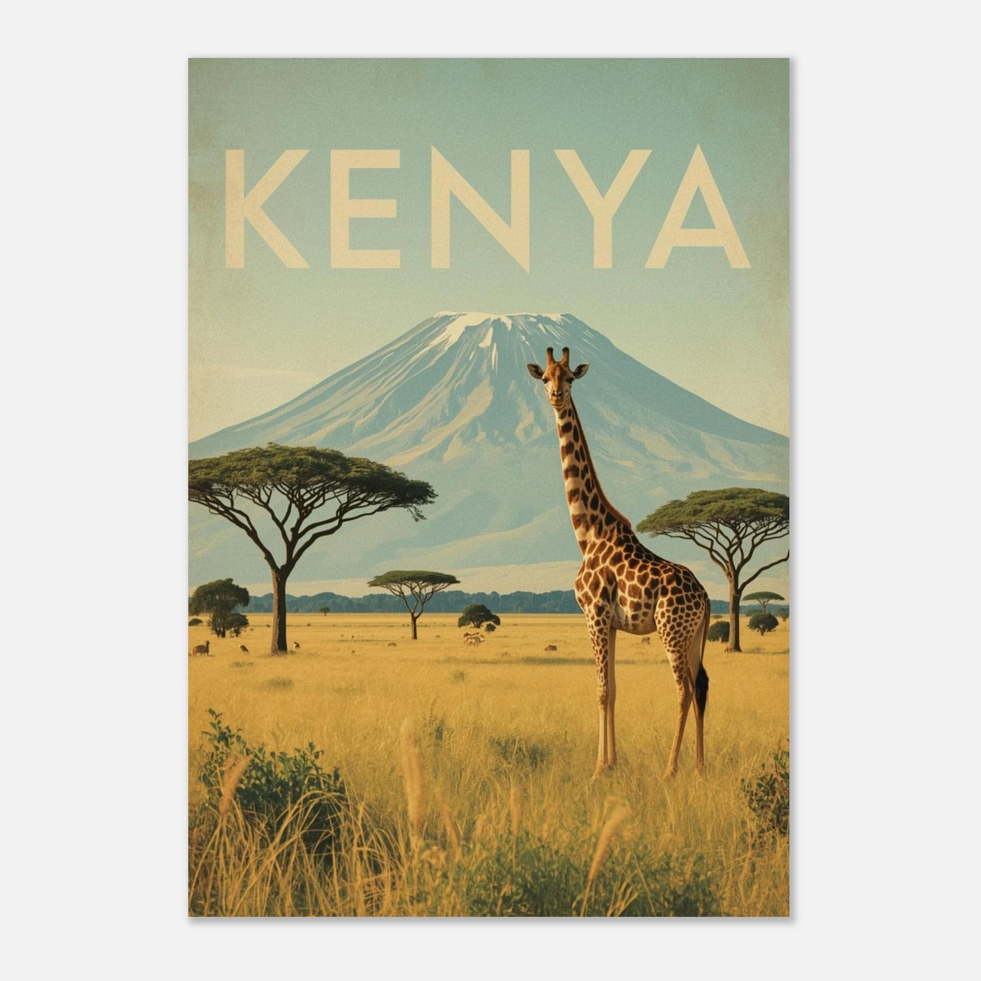 Vintage djurmotiv med giraff på Kenyas vidsträckta savann