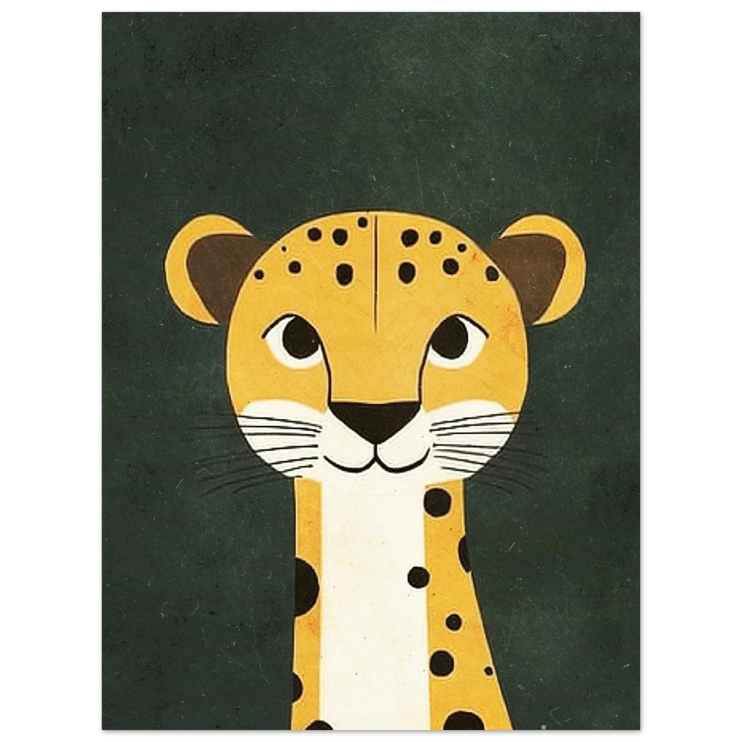Söt gepardillustration med lekfull blick och dekorativa svarta prickar