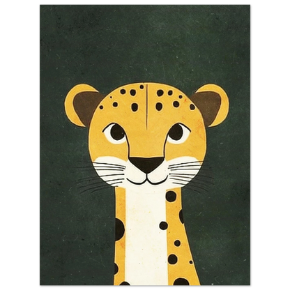 Söt gepardillustration med lekfull blick och dekorativa svarta prickar