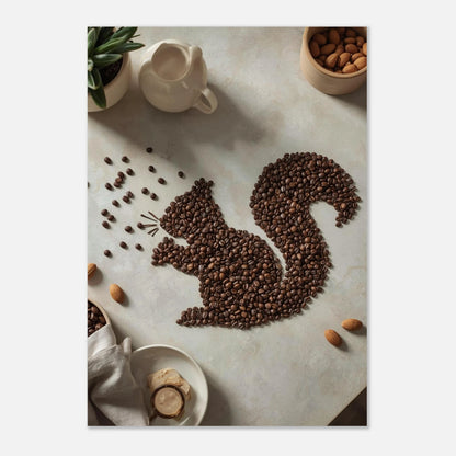 Grafisk djurposter av kaffebönor i form av en ekorre, utan ram