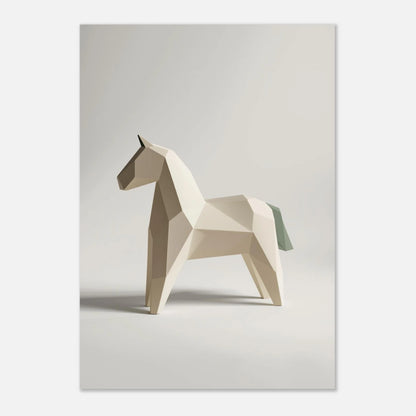 Minimalistisk djurposter föreställande en abstrakt dalahäst i geometriska former och ljusa toner