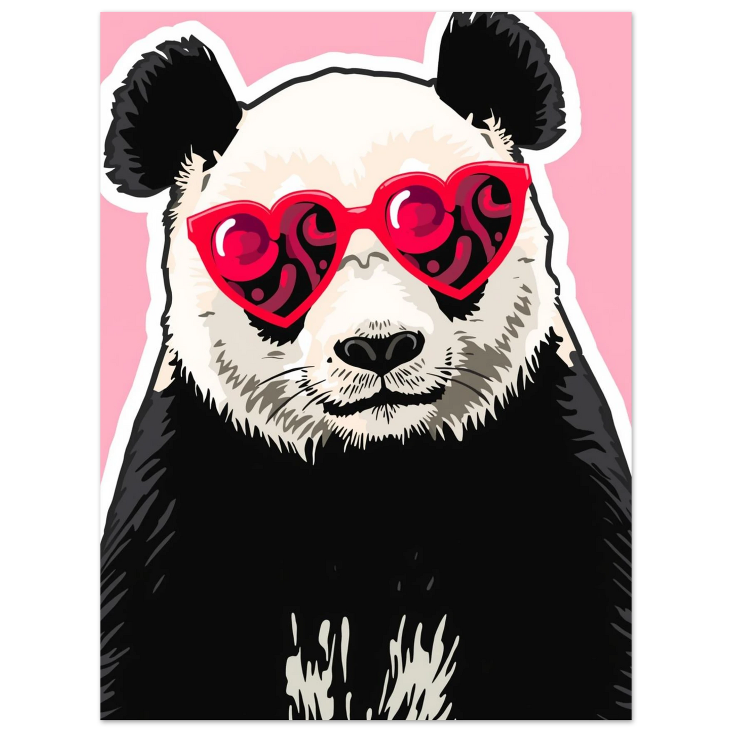 Söt pandaposter med hjärtformade glasögon, modern väggkonst för barnrum