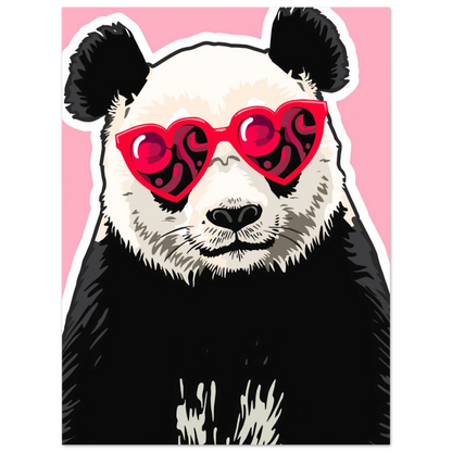 Söt pandaposter med hjärtformade glasögon, modern väggkonst för barnrum
