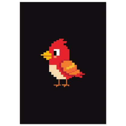 Söt röd fågel karaktär skapad i klassisk pixel-grafik för barnrum