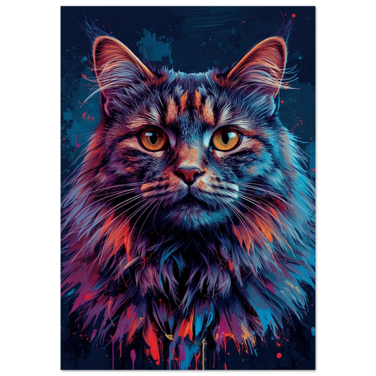 Färgstark katt med neonfärgad päls och gula ögon – Målad poster